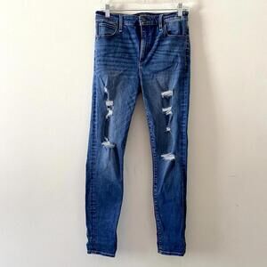 ABERCROMBIE medium wash distressed high rise Simone skinny jeans